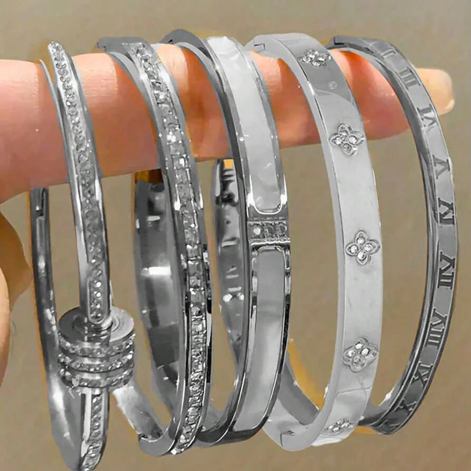 Sparkling Zirconia Inlaid Stainless Steel Bracelet Set for Women Stackable Bangles Fashion Non-Fading Jewelry Gift LuxeLash Studio