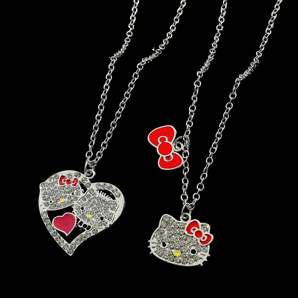 Kawaii Hello Kitty Heart Rhinestone Necklace Pendant Girls Clavicle Jewelry Kitty Cat Design Fashion Accessory LuxeLash Studio