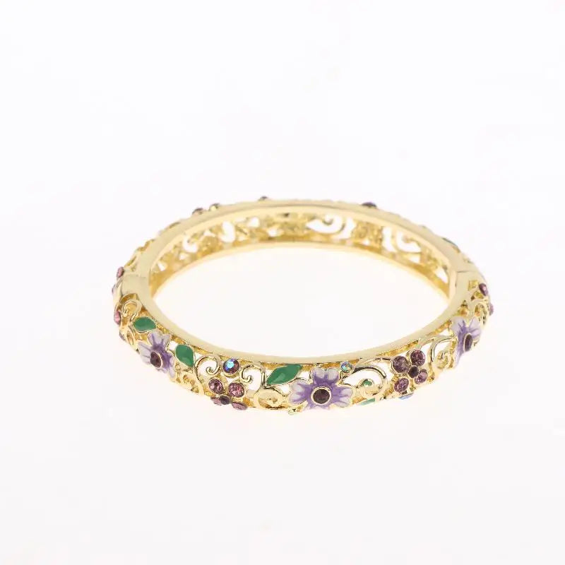 Vintage Cloisonne Bangle Ethnic-style Enamel Hollow Out Flower Bracelet Fashion Elegant Bangles For Women Jewelry Gifts LuxeLash Studio