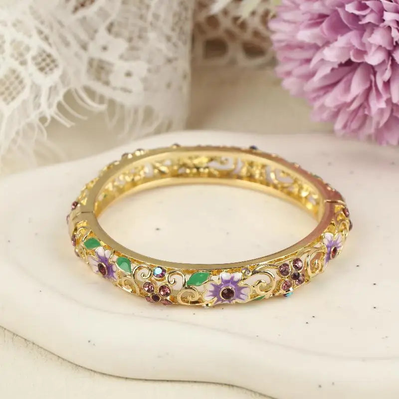 Vintage Cloisonne Bangle Ethnic-style Enamel Hollow Out Flower Bracelet Fashion Elegant Bangles For Women Jewelry Gifts LuxeLash Studio