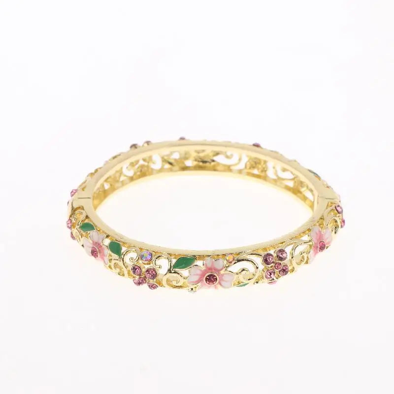 Vintage Cloisonne Bangle Ethnic-style Enamel Hollow Out Flower Bracelet Fashion Elegant Bangles For Women Jewelry Gifts LuxeLash Studio