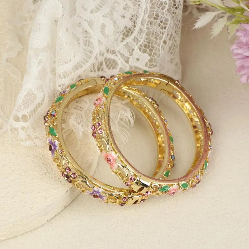 Vintage Cloisonne Bangle Ethnic-style Enamel Hollow Out Flower Bracelet Fashion Elegant Bangles For Women Jewelry Gifts LuxeLash Studio
