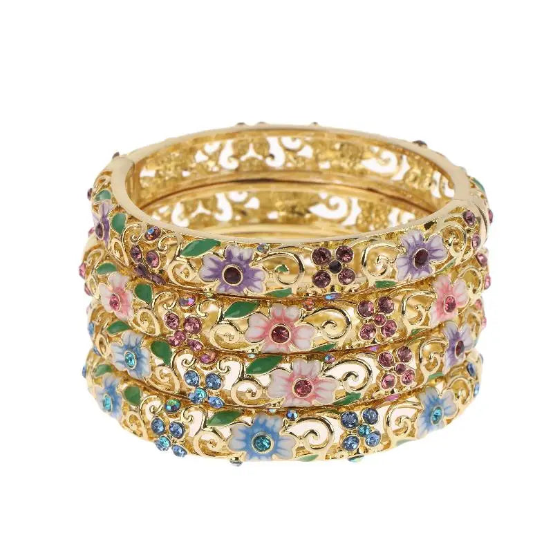 Vintage Cloisonne Bangle Ethnic-style Enamel Hollow Out Flower Bracelet Fashion Elegant Bangles For Women Jewelry Gifts LuxeLash Studio