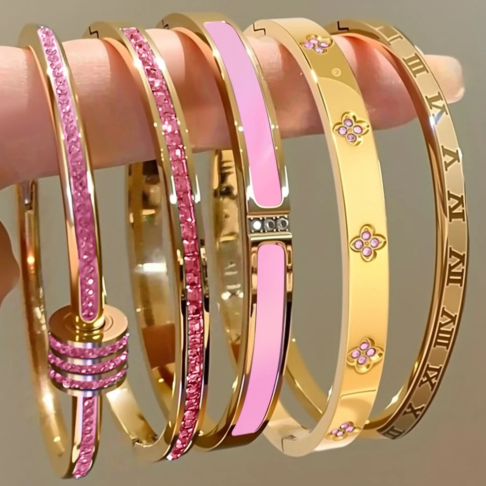 Sparkling Zirconia Inlaid Stainless Steel Bracelet Set for Women Stackable Bangles Fashion Non-Fading Jewelry Gift LuxeLash Studio