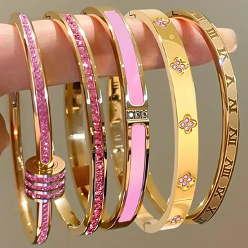 Sparkling Zirconia Inlaid Stainless Steel Bracelet Set for Women Stackable Bangles Fashion Non-Fading Jewelry Gift LuxeLash Studio