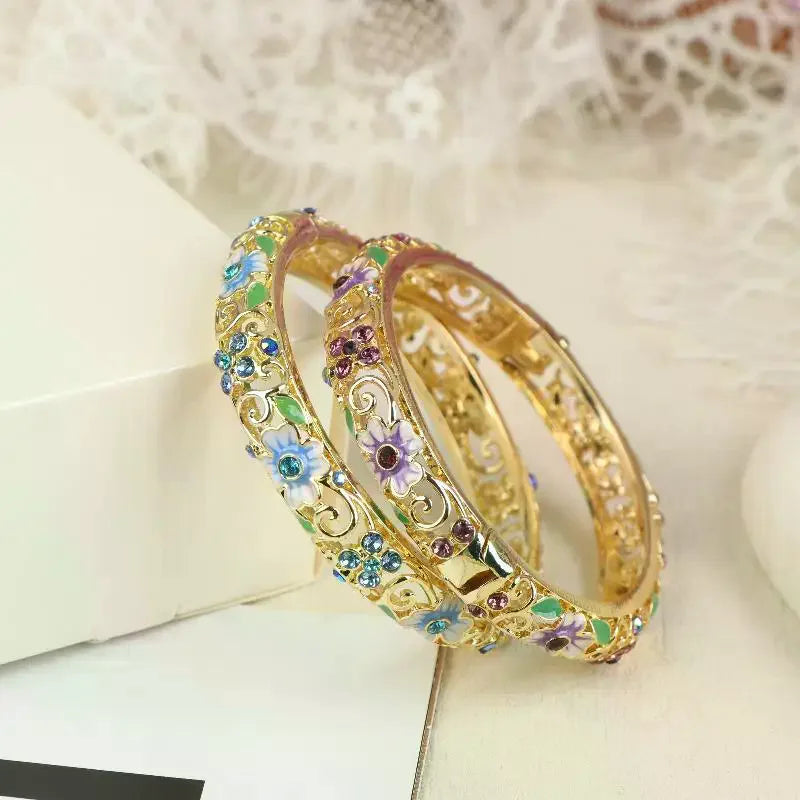 Vintage Cloisonne Bangle Ethnic-style Enamel Hollow Out Flower Bracelet Fashion Elegant Bangles For Women Jewelry Gifts LuxeLash Studio